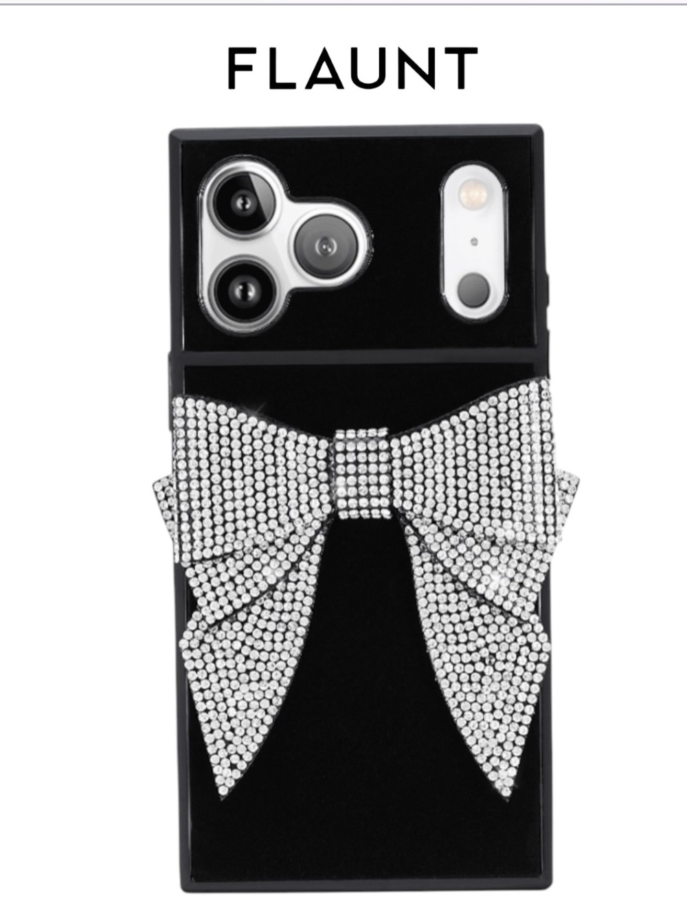 FLAUNT Elite Collection SQUARE® Black Velvet Bow iPhone Case for A 17 Pro.